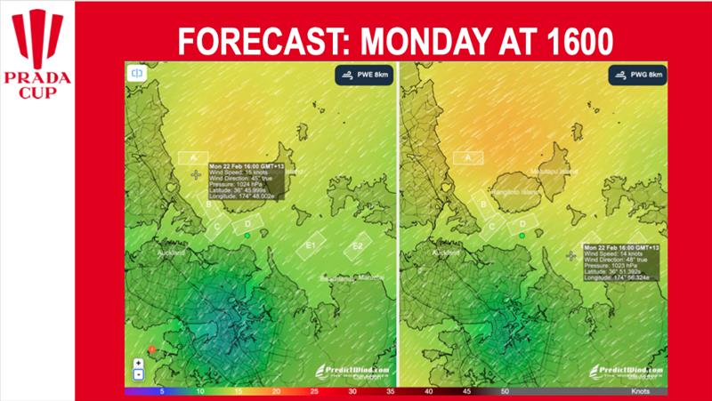 Wind Monday at 1600hrs - February 21, 2021 - Prada Cup Finals - Day 4 - photo © Predictwind.com