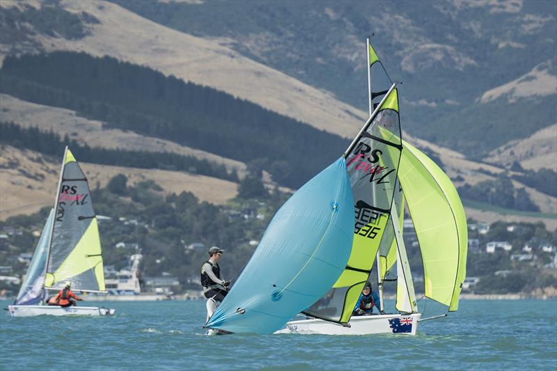 RS Fevas racing in the SailGP Inspire program - Lyttelton - March 23, 2024 photo copyright Justin Mitchell taken at Naval Point Club Lyttelton and featuring the RS Feva class