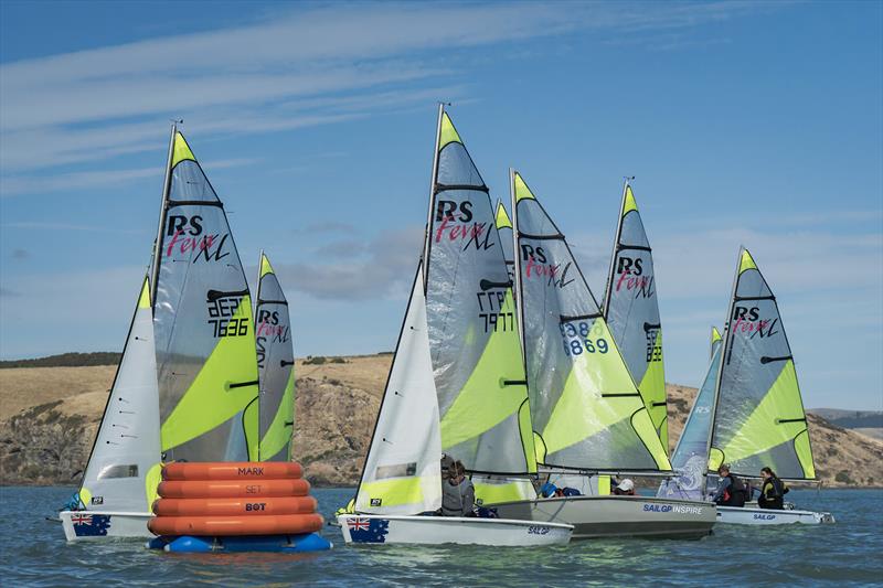 RS Fevas racing in the SailGP Inspire program - Lyttelton - March 23, 2024 photo copyright Justin Mitchell taken at Naval Point Club Lyttelton and featuring the RS Feva class