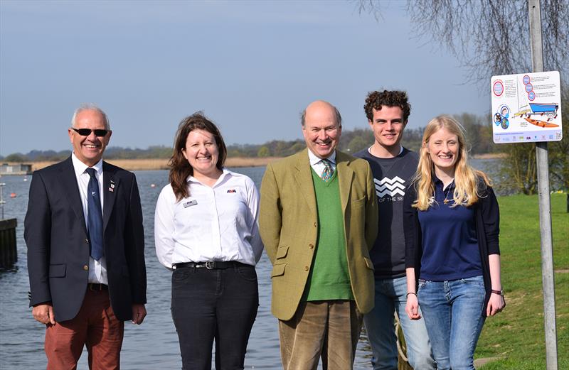 Tony Calver - Commodore Waveney & Oulton Broad YC, Emma Barton - RYA Planning & Environmental Manager, Biosecurity Minister Lord Gardiner, Hywel Finden-Browne - committee member UEA Sailing & Powerboat Club, Elysia Scully - Sustainability Officer,UEAS&PBC photo copyright RYA taken at Royal Yachting Association and featuring the  class