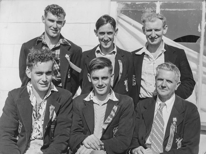 Frith Sanders Cup crew Jack Cropp (back third on right), front from left Peter Mander, Graham Mander photo copyright Mander Family Archives taken at Pleasant Point Yacht Club and featuring the  class