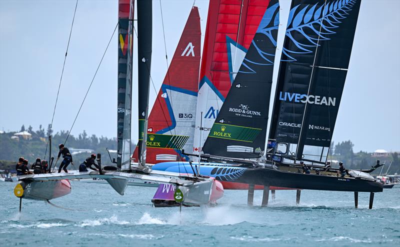 Switzerland SailGP Team, Canada SailGP Team and New Zealand SailGP Team in action on Race Day 1 of Bermuda SailGP , Season 3, in Bermuda. 1 May 2022 photo copyright Ricardo Pinto/SailGP taken at Royal Bermuda Yacht Club and featuring the  class