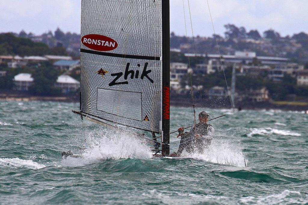 Nathan Outteridge (AUS) submarining A-class catamaran World Championships, Day 3, Takapuna February 13, 2014 © Richard Gladwell www.photosport.co.nz