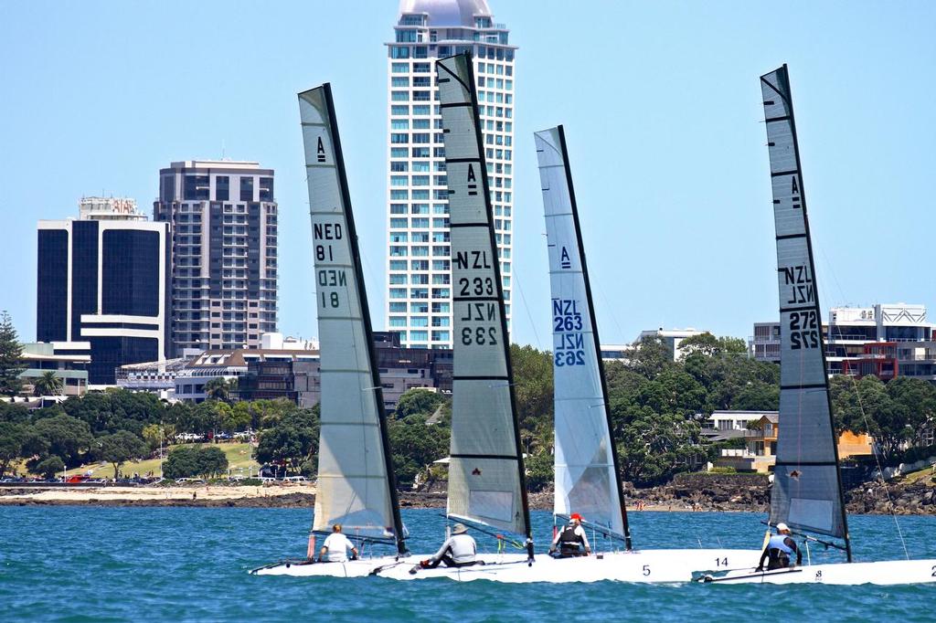 Int. A-Class Catamaran World Championship, Day 5, Takapuna NZ photo copyright Richard Gladwell www.photosport.co.nz taken at  and featuring the  class