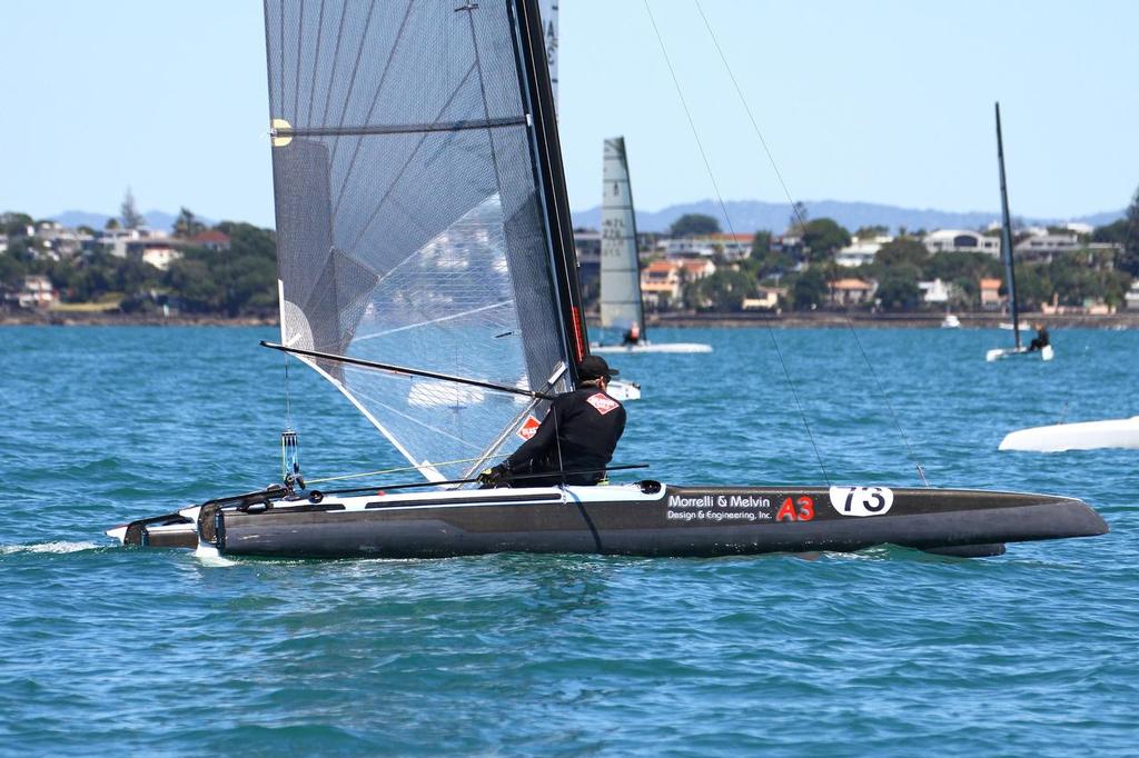 Pete Melvin (USA) Int. A-Class Catamaran World Championship, Day 5, Takapuna NZ photo copyright Richard Gladwell www.photosport.co.nz taken at  and featuring the  class