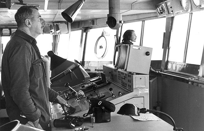 Veteran WHOI seaman Emerson Hiller was Knorr's captain from 1970 until he retired in 1983. He is credited with setting the standard for the crew's hard work and dedication to accomplishing scientific missions.  © WHOI Archives