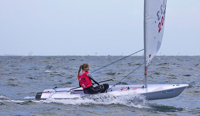 Going for a surf is Norway’s Line Flem Host, who was third on the day. - 2014 ISAF Sailing World Cup, Melbourne ©  John Curnow