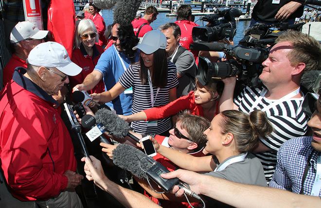 Bob Oatley confirms that Wild Oats will be back - 2014 Rolex Sydney Hobart Race finish. © Crosbie Lorimer http://www.crosbielorimer.com