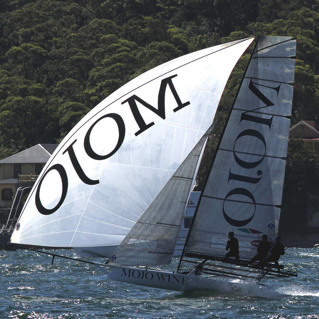 Gear problems robbed Mojo Wine of putting back-to-back wins together - Australian 18 Footers, League, Syd. Barnett Memorial Trophy,  Sunday, 14 December 2014, Sydney Harbour. photo copyright Australian 18 Footers League http://www.18footers.com.au taken at  and featuring the  class