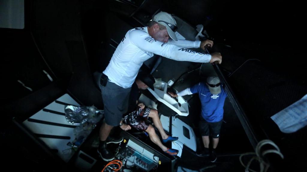 December 19, 2014. Chris Nicholson and Neil Cox begin the Team Vestas Wind salvage operation in St Brandon Island - Mauritius. © Shane Smart/Volvo Ocean Race http://www.volvooceanrace.com