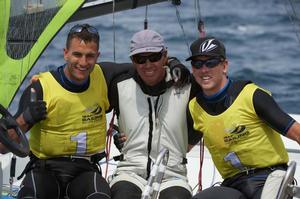 Pete Burling and Blair Tuke celebrate - 2014 ISAF Sailing World Cup Hyeres photo copyright Franck Socha taken at  and featuring the  class