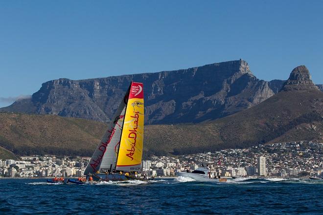 November 5, 2014. Abu Dhabi Ocean Racing crosses the finish line in Cape Town as the winners of Leg one. - Volvo Ocean Race 2014-15 ©  Ian Roman / Abu Dhabi Ocean Racing