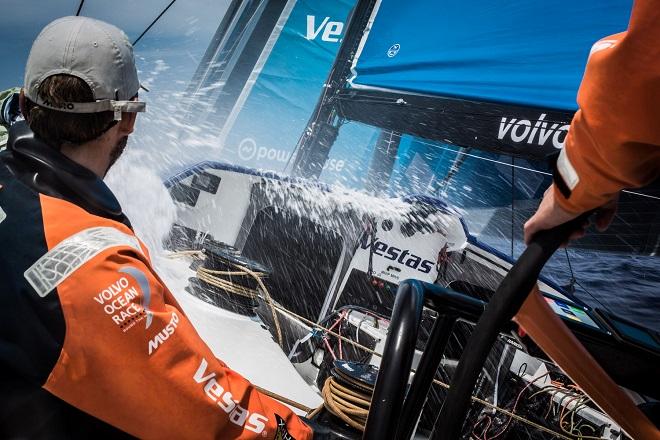 October 28, 2014. Leg one onboard Team Vestas Wind. A little bit of water on the decks today. Day 17 at Sea. Volvo Ocean Race 2014-15. © Brian Carlin - Team Vestas Wind