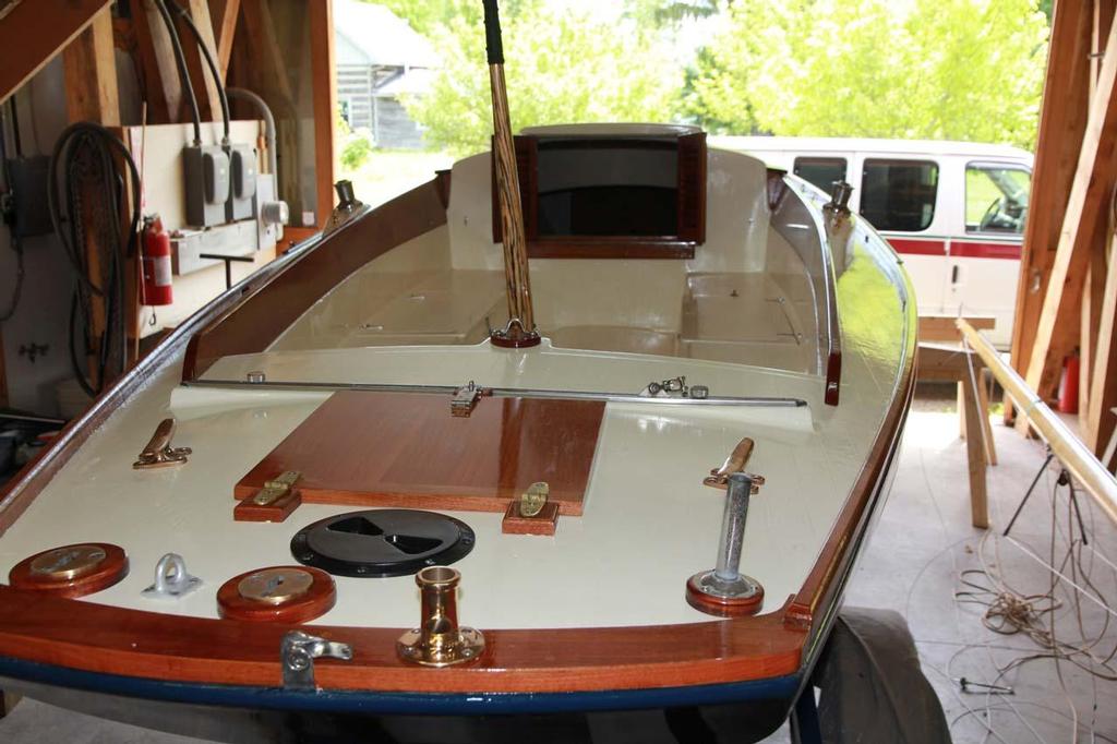 A shot of the fully redone deck and interior with all new wood and hardware. © Terri Hodgson
