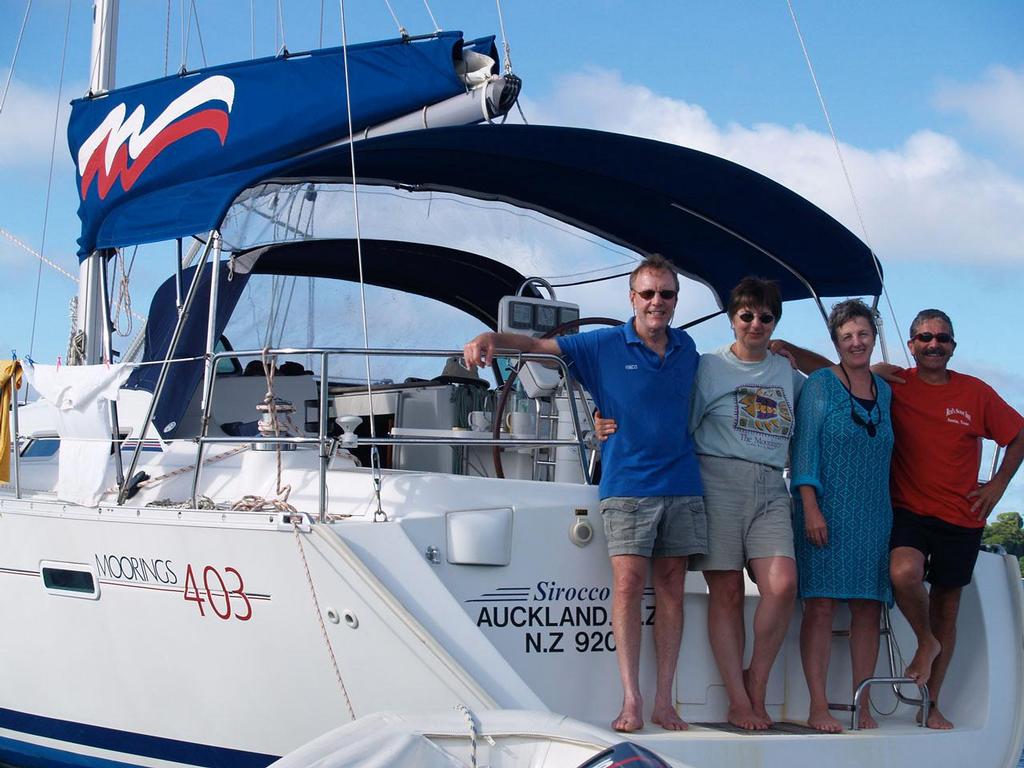 Larry, Sandy, Joan, and Barry aboard their Mooring's charterboat Sirocco. © Larry Macdonald