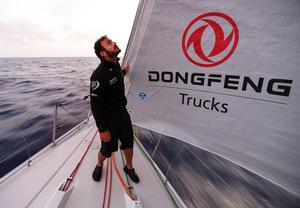 October 28, 2014. Leg 1 onboard Dongfeng Race Team. Eric Peron, checkin luff - Volvo Ocean Race 2014-15 photo copyright Yann Riou / Dongfeng Race Team taken at  and featuring the  class