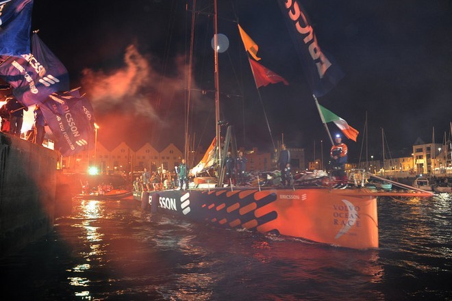 Ericsson 4, skippered by Torben Grael (BRA) finish first on leg 7 from Boston to Galway, crossing the line at 00:54: 22 GMT 24/05/09 © Rick Tomlinson/Volvo Ocean Race http://www.volvooceanrace.com