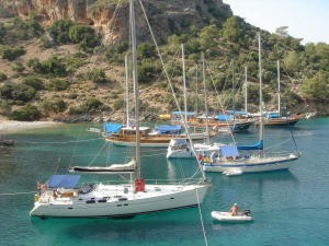 Cadiz Med anchored in Fethiye Turkey © Ian & Andrea Treleaven