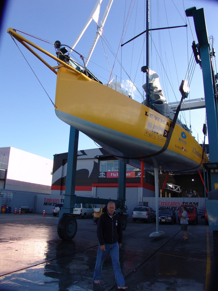 Graham Dalton with his Open 50 A Southern Man AGD and her keel bulb firmly in place in Auckland before leaving for the start of the Velux 5 Oceans Race photo copyright Richard Gladwell www.photosport.co.nz taken at  and featuring the  class