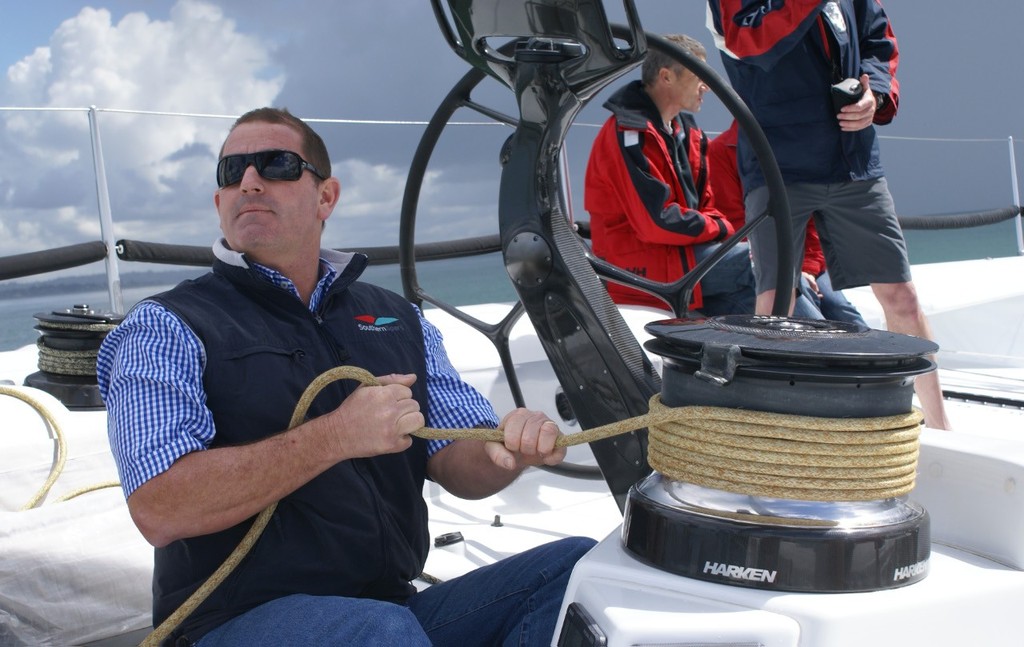 Mark Hauser, Director of Southern Spars, goes hands on while testing - Alfa Romeo  © Richard Gladwell www.photosport.co.nz