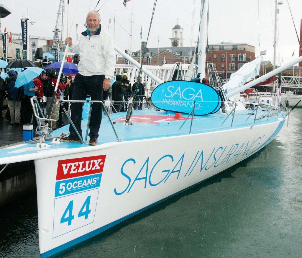 Sir Robin Knox-Johnston on the bow of his Open 60 yacht ’Saga Insurance’  © onEdition http://www.onEdition.com