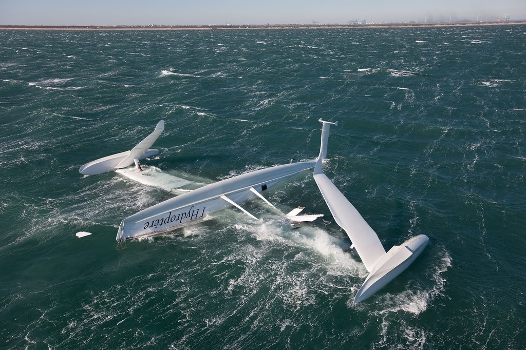 The French foiler, l’Hydroptere, after capsizing on 20 December 2008 © Gilles Martin-Raget / Hydroptere