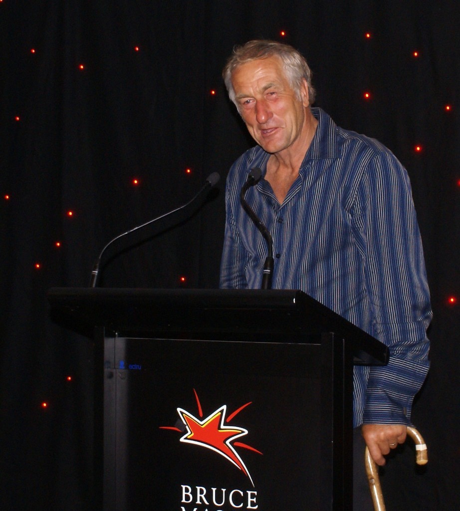 Double Olympic medallist Rex Sellers is presented with a walking stick for being the oldest competitor at the 2008 Tornado Worlds © Richard Gladwell www.photosport.co.nz