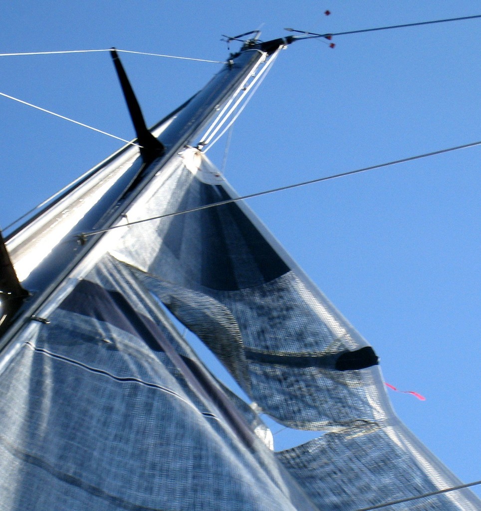 Ragtime’s main sail tore while reefed in strong winds. Photo by Chris Welsh - Tahiti Race 2008 © SW