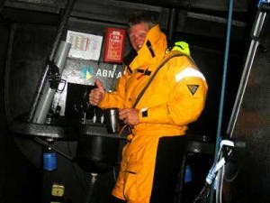 Helmsman Tony Mutter in survival suit below decks on Volvo Open 70 ABN AMRO ONE Leg 4 photo copyright Volvo Ocean Race http://www.volvooceanrace.com taken at  and featuring the  class