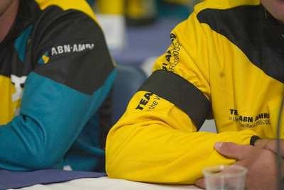 Team ABN AMRO wear black bands as a mark of respect to lost crew-mate Hans Horrevoets. ABN AMRO TWO press conference in Portsmouth on 23rd May 2006. Volvo Ocean Race 2005-2006 © Paul Todd © Volvo Ocean Race http://www.volvooceanrace.com