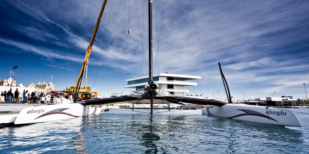 33rd Americas Cup - Alinghi 5 in the harbor at Valencia - the race committee decided to cancel all the racing of today due to strong winds © Juerg Kaufmann go4image.com http://www.go4image.com
