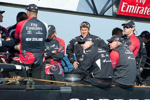 Emirates Team New Zealand are stunned by the umpires call that cost them their race against BMW Oracle racing. Louis Vuitton Trophy, La Maddalena, Sardinia, Italy. 28/5/2010 photo copyright Chris Cameron/ETNZ http://www.chriscameron.co.nz taken at  and featuring the  class
