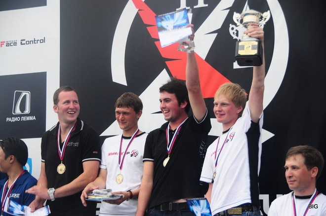 Harry Thurston (left) and Will Tiller (second from right) on the winners podium, Seven Feet Cup, Vladivostock, Russia © SW