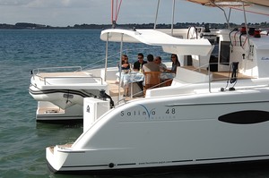 Fountaine Pajot Salina48 Evolution roomy cockpit great for entertainng guests and a large family - Multihull Solutions: photo copyright Multihull Solutions http://www.multihullsolutions.com.au/ taken at  and featuring the  class