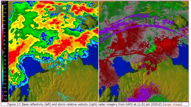 fig 17 page 5 - 2011 Chicago-Mackinac Race: A Meteorological Summary radar images © SW
