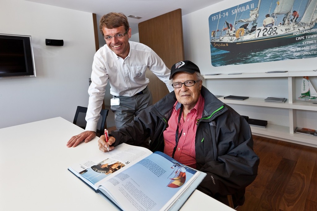1973-74 Whitbread Round the World Race winning skipper of Sayula II, Ramon Carlin from Mexico and Volvo Ocean Race CEO, Knut Frostad. (Credit must read: IAN ROMAN/Volvo Ocean Race) photo copyright Ian Roman/Volvo Ocean Race http://www.volvooceanrace.com taken at  and featuring the  class