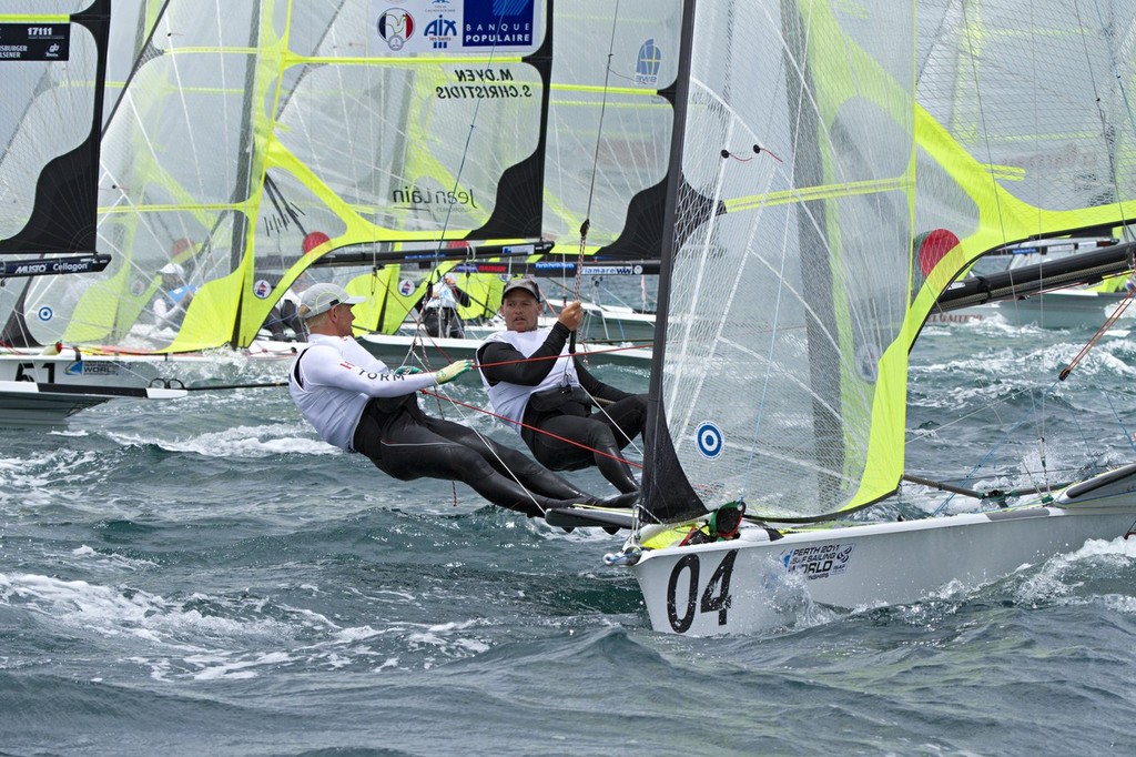 Day 13. Start of gold race. DEN Allan Noerregaard Christensen and Peter Lang - Perth 2011 ISAF Sailing World Championships ©  Alex McKinnon Photography http://www.alexmckinnonphotography.com