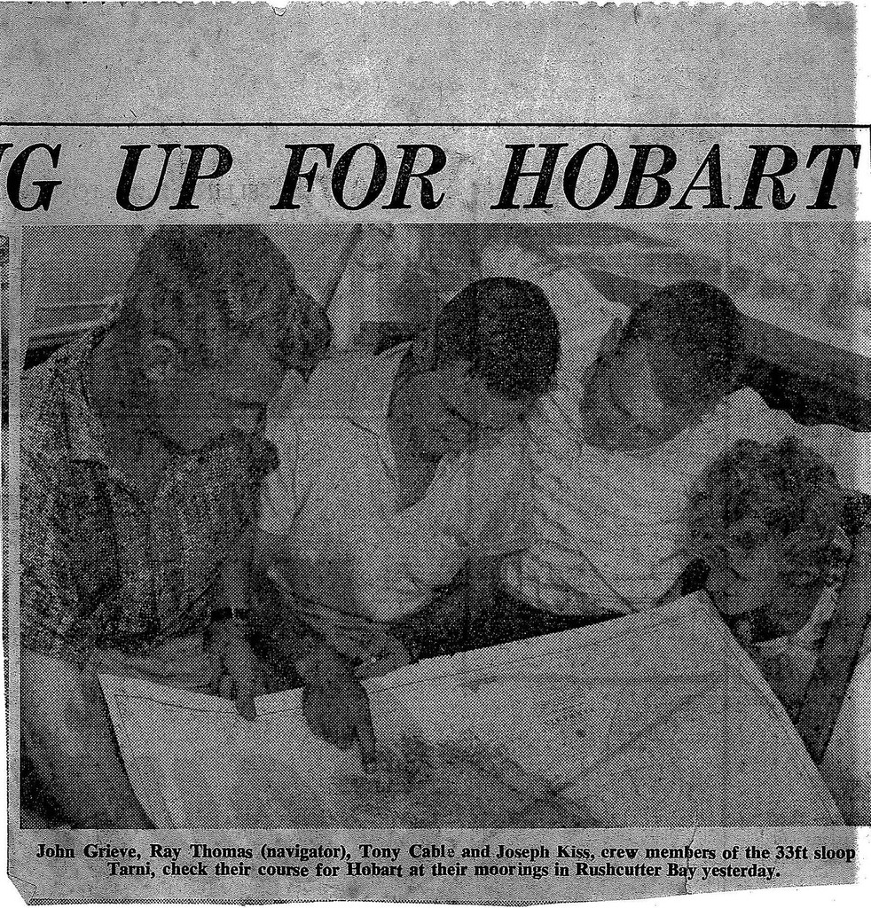 Tony Cable third from left checks the course aboard Tarni in his first Hobart © Sydney Morning Herald