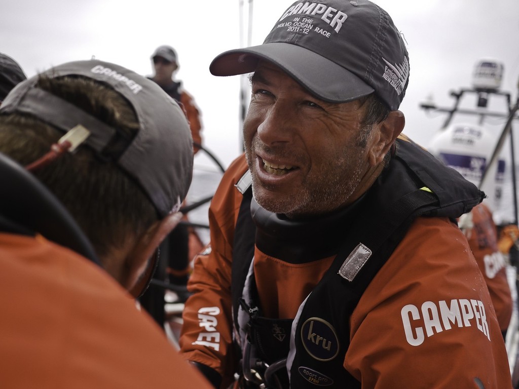 Rob Salthouse on the grinder onboard Camper with Emirates Team New Zealand during leg 2 of the Volvo Ocean Race 2011-12, from Cape Town, South Africa to Abu Dhabi, UAE.  © Hamish Hooper/Camper ETNZ/Volvo Ocean Race