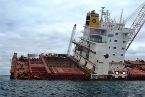 Rena starboard side 5 Jan - Rena Disaster - 5 January 2012 photo copyright Maritime NZ www.maritimenz.govt.nz taken at  and featuring the  class