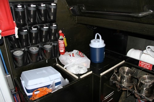The galley area aboard V5 with the cooker, sans gas bottles on the right - Evolution Sails Sail Noumea 2012 © Richard Gladwell www.photosport.co.nz