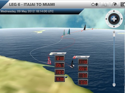 Behind Camper and Puma, Groupama puts a cover on Telefonica - Leg 6 is vital for vital leg points - which will squeeze up the margins on the points table for the Volvo Ocean Race © Virtual Eye/Volvo Ocean Race http://www.virtualeye.tv/