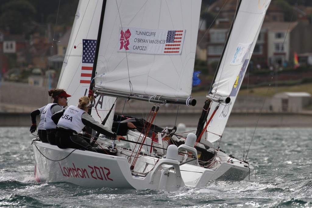 July 30, 2012 Weymouth, England - Womens Match Racing - USA trail Australia - photo © Richard Gladwell www.photosport.co.nz