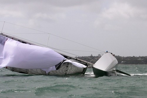 2012 Coastal Classic Start - Ran Tan is an early casualty when squall hits just after the start &copy; Richard Gladwell www.photosport.co.nz