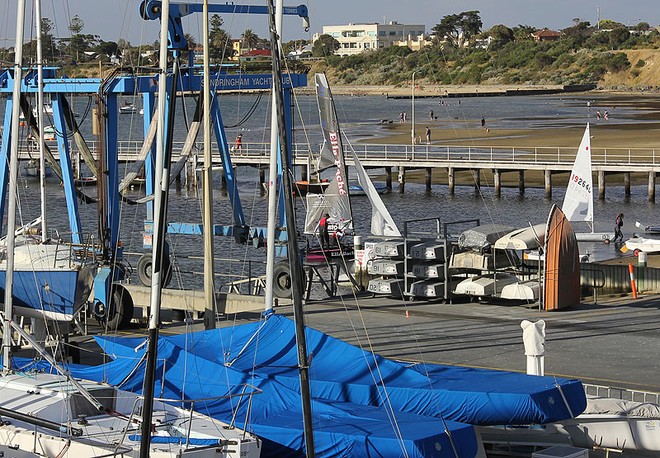 It was not such a good evening for these skiff sailors whose mainsail had been torn. - TP52 Southern Cross Cup ©  John Curnow