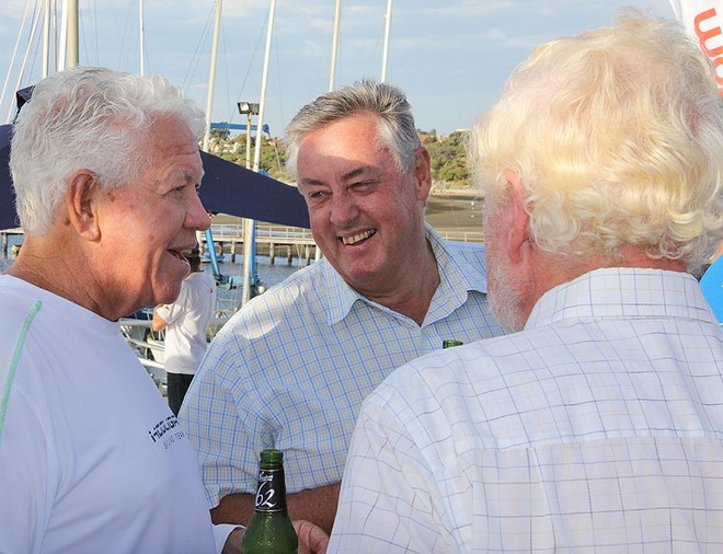 Marcus Blackmore (Hooligan) regales a tale to Graeme Ainley and John Williams (Calm). - TP52 Southern Cross Cup ©  John Curnow