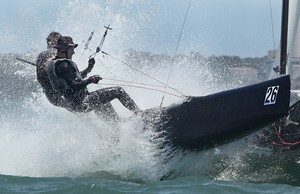 Sean Langman and Andrew Cheney blast through the chop - F18 Nationals photo copyright Crosbie Lorimer http://www.crosbielorimer.com taken at  and featuring the  class