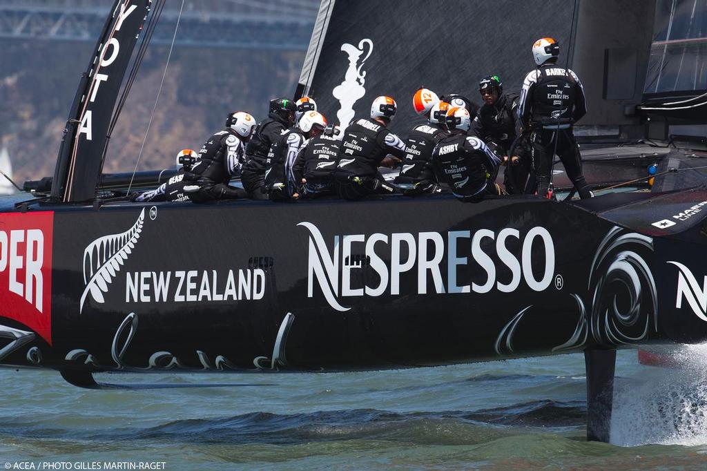 Emirates Team New Zealand vs Luna Rossa - Tom Cruise, Emirates Team New Zealand guest (black helmet with green fleck ) © ACEA - Photo Gilles Martin-Raget http://photo.americascup.com/