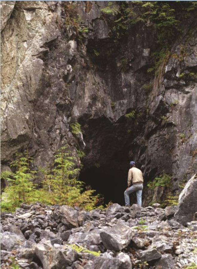 About a half-mile up the Koeye River is the entrance to an old limestone quarry. Bears are common along the river during summer months, looking for salmon. Ocean Cruise Guides - Kwakume Inlet, British Columbia © Anne Vipond and William Kelly