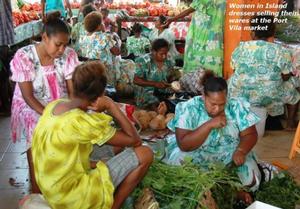 Women in island dresses selling their wares at the Port Vila market - Sea Whisper's adventures photo copyright Sea Whisper taken at  and featuring the  class